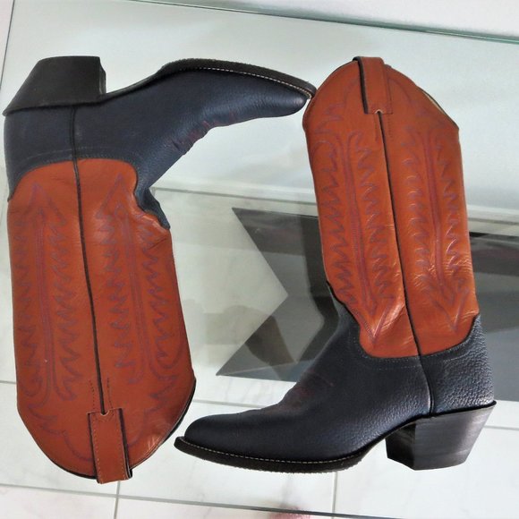 Justin Boots Shoes - JUSTIN Cowboy Boots Great Stitching Navy & Brown